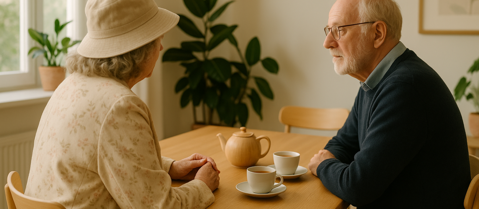 Symbolbild - Gespräch bei Tee im Licht
